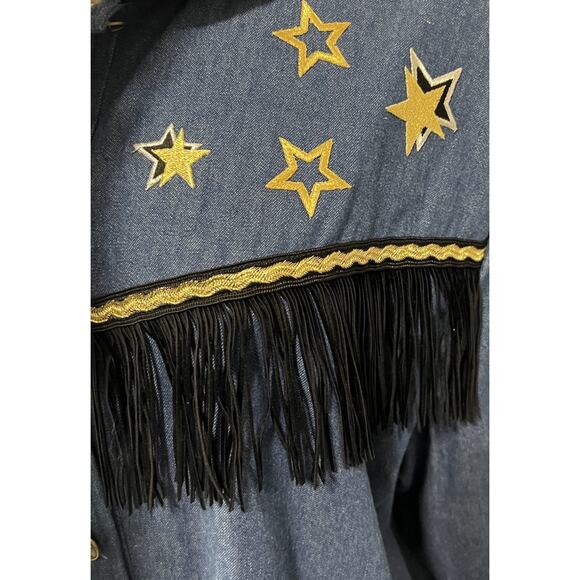 Vintage Daniel Green Country Western Fringe Stars Denim Shirt Jacket 2X - Picture 5 of 7
